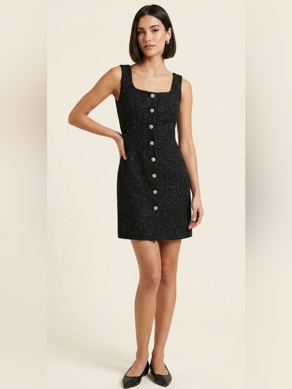 New +Tag Talbots Black Tweed Dress Button Down Mini Party Dress Womens 2-4 Small